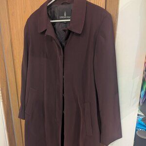 London Fog Eggplant/Plum Single Breasted Mid-length 5 Button Coat- Medium